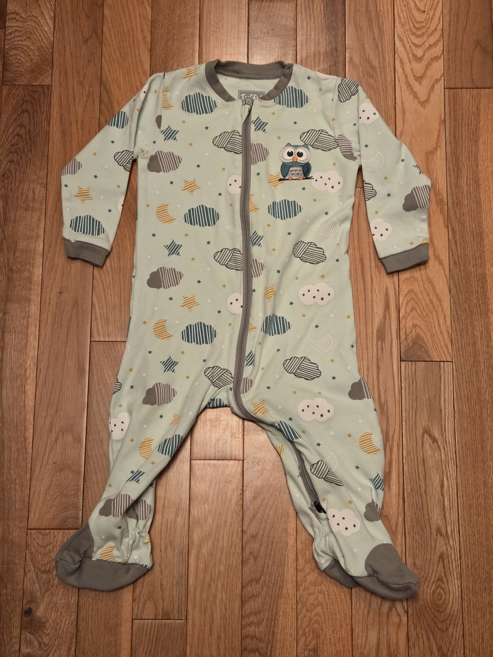 5/$20 Tuffy 9M Footed Onsie Sleeper Pajamas Mint Cloud And Owl Print